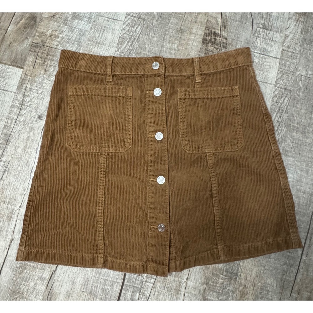 Gap Denim Brown Corduroy Button Front Mini Skirt Size 10/30 A-Line Pockets‎
